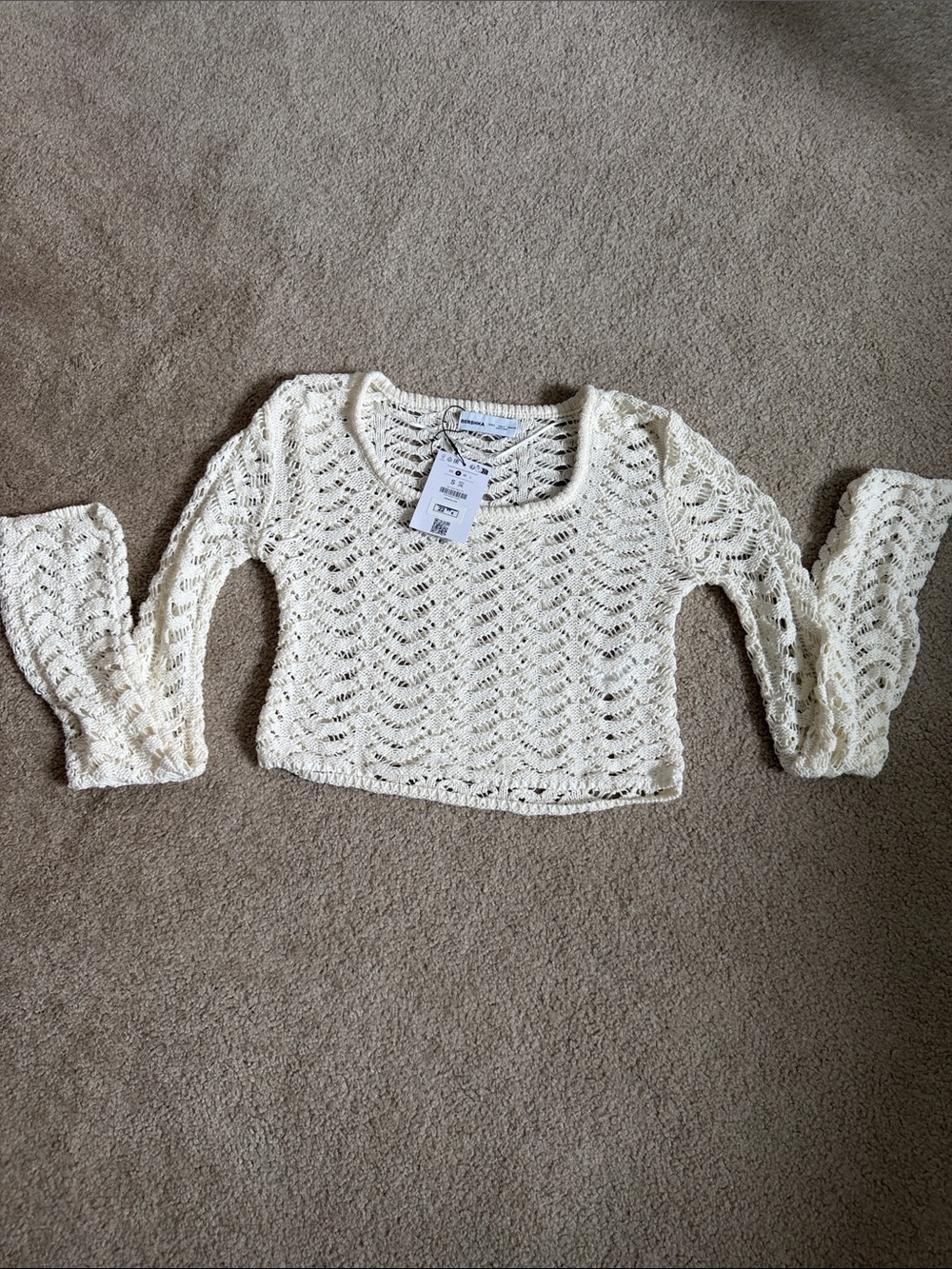 NWT Bershka Cream Open-Knit Scoop Neck Sweater